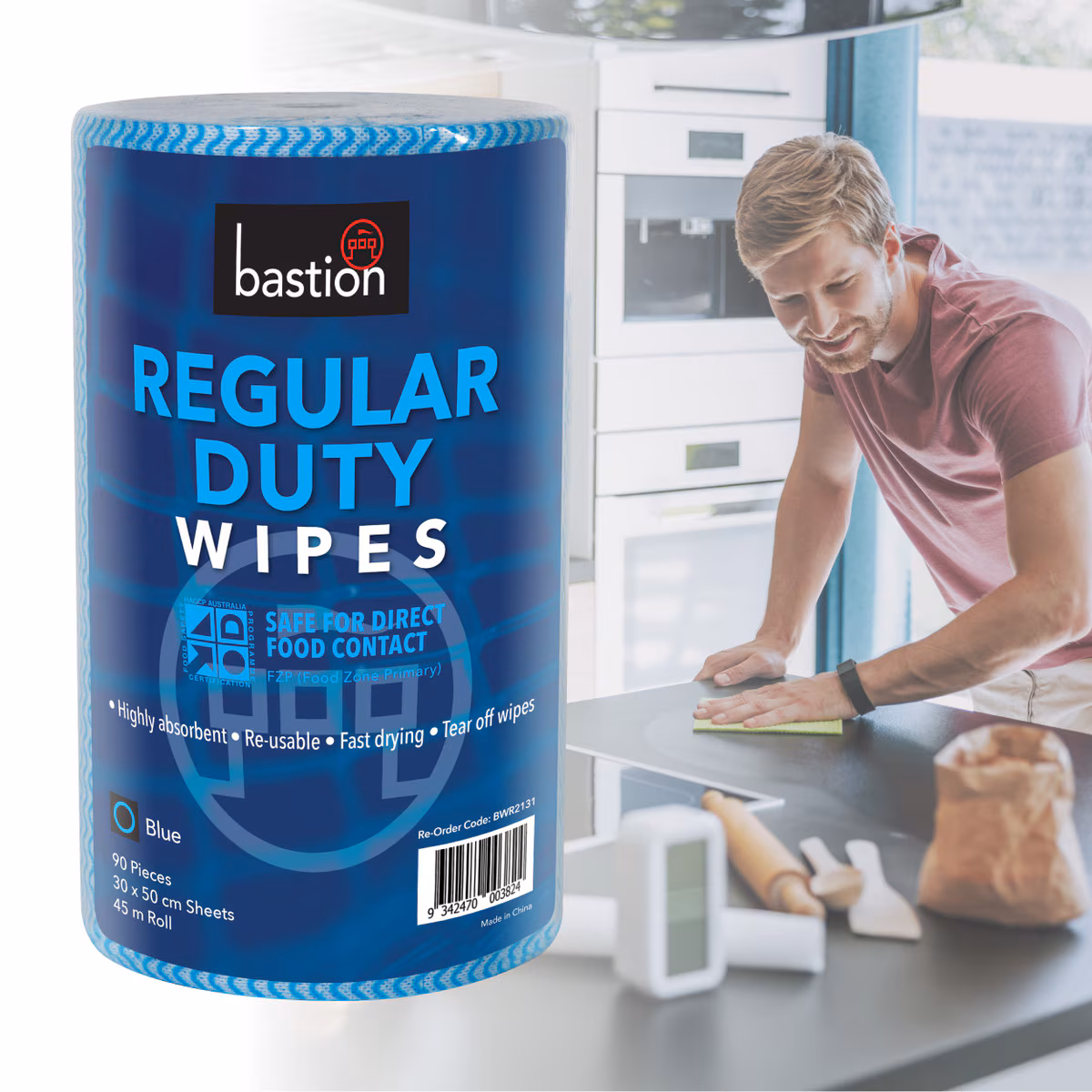 Bastion Regular Duty Reusable Wipes 45m - 90 Sheet Roll/Carton